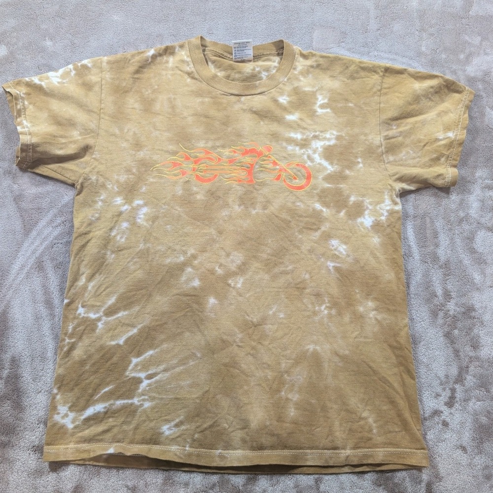 Delta Pro Weight Graphic T-Shirt Mens M Tan Tie Dye Biker Branson Missouri Flame
